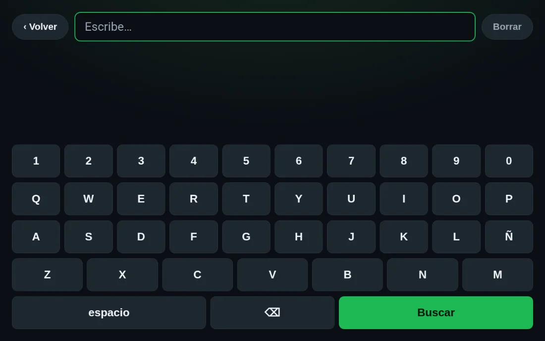 El teclado en pantalla del kiosko para buscar canciones