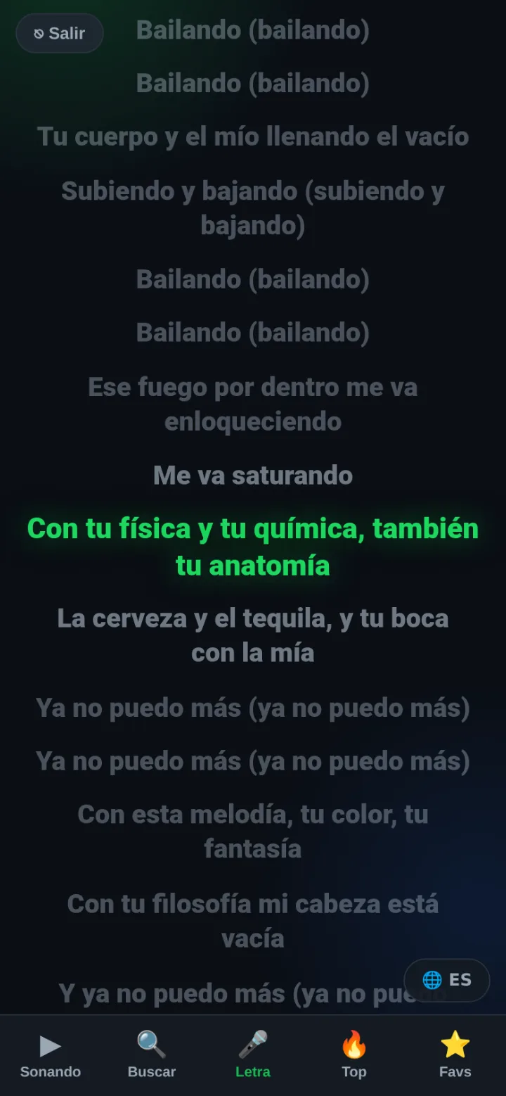 La letra de la canción en el móvil