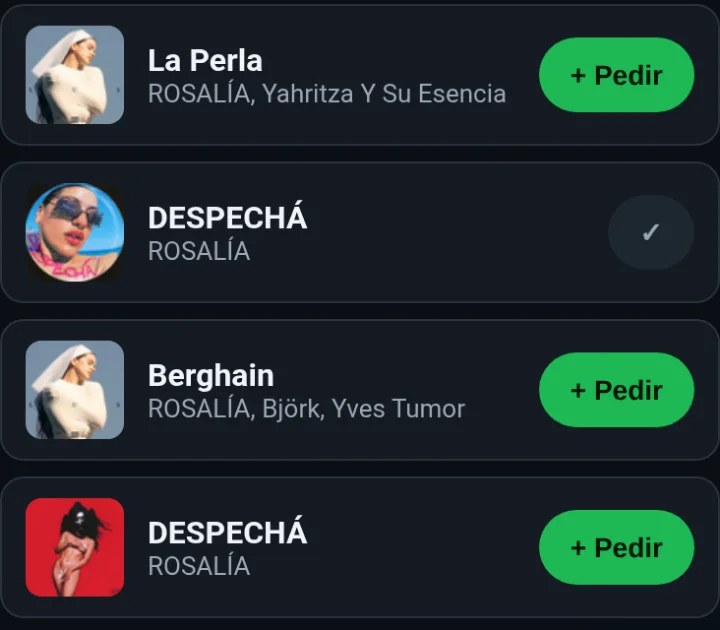 Resultados de búsqueda reales con el botón + Pedir